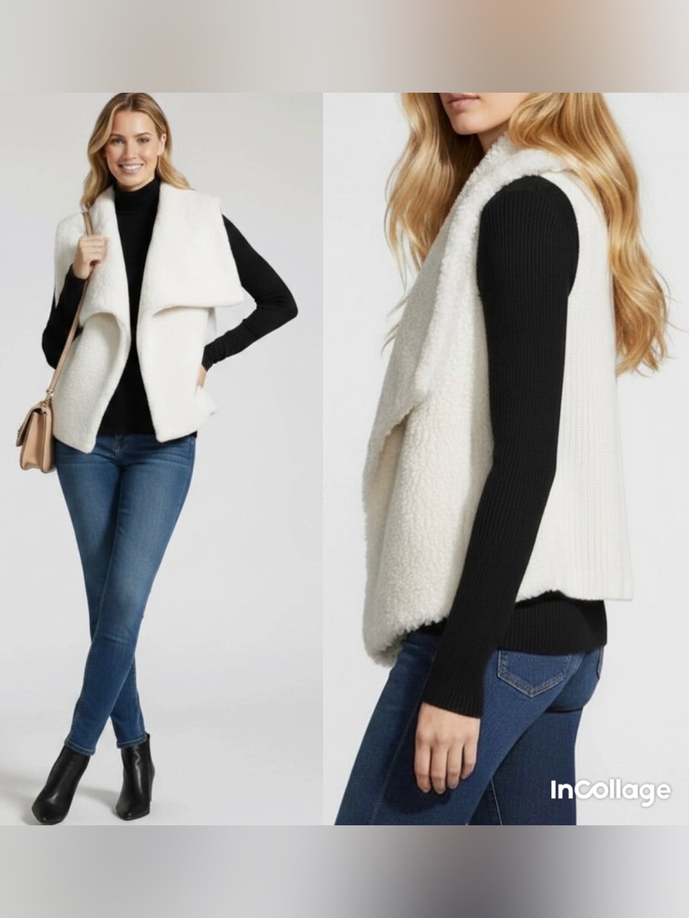 a.n.a Sherpa cream crema vest knit winter fall dressy Large